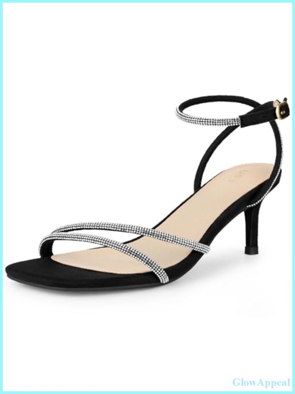 Kitten Heel Slingback Sandals Square Toe Ankle Tie Rhinestone